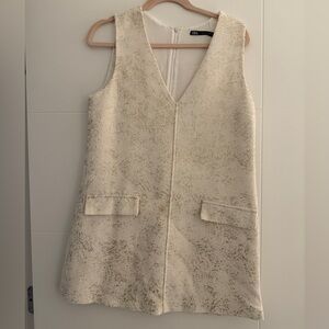 Zara Cream and Gold Mini vest Dress